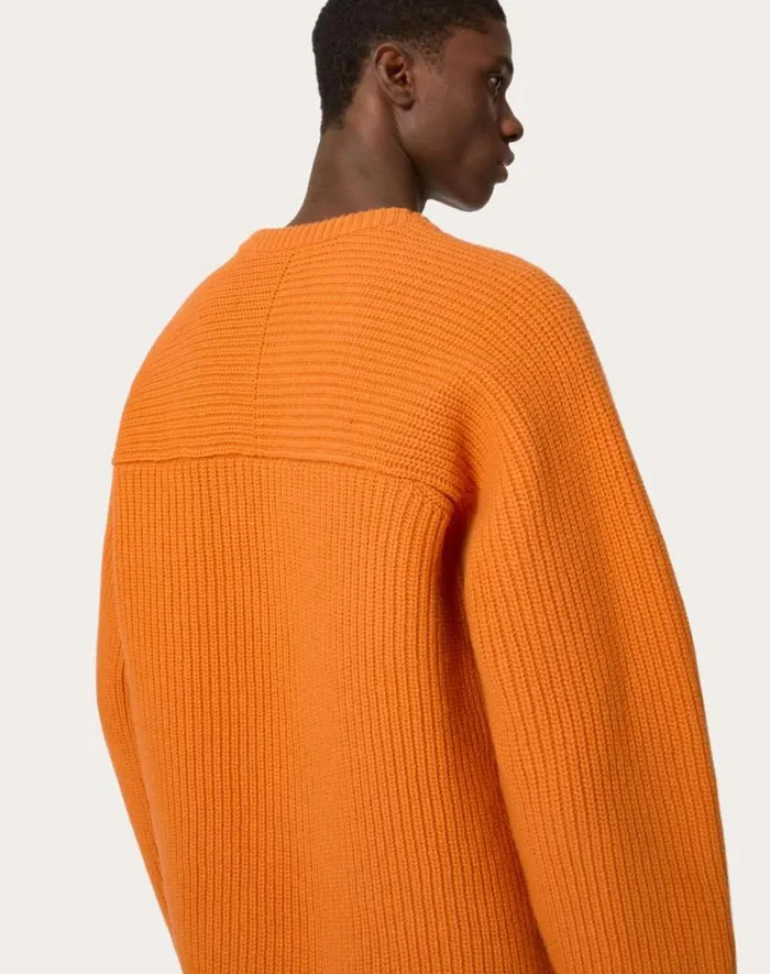Valentino Knitwear Man Wool Crewneck Sweater For Man In Orange Orange Valentino Knitwear Man Wool Crewneck Sweater For Man In Orange Orange