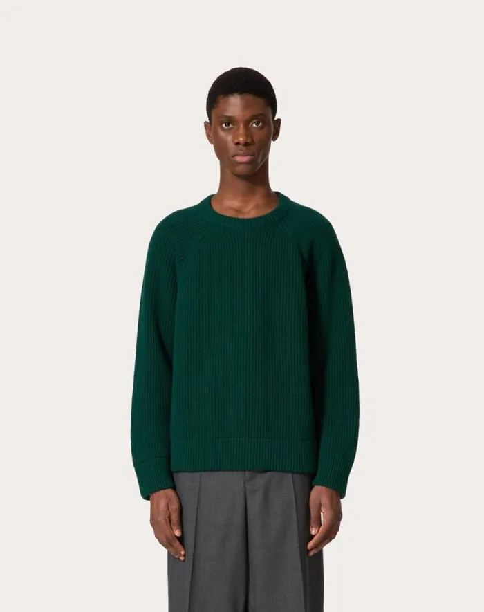 Valentino Knitwear Man Wool Crewneck Sweater For Man In Orange Orange Valentino Knitwear Man Wool Crewneck Sweater For Man In Orange Orange