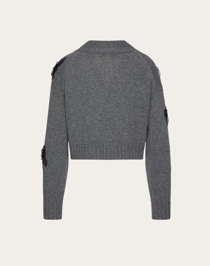 Valentino Knitwear Woman Embroidered Wool Cardigan For Woman In Grey Grey Valentino Knitwear Woman Embroidered Wool Cardigan For Woman In Grey Grey