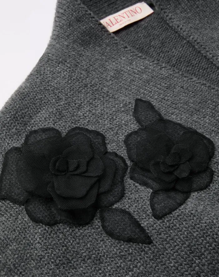 Valentino Knitwear Woman Embroidered Wool Cardigan For Woman In Grey Grey Valentino Knitwear Woman Embroidered Wool Cardigan For Woman In Grey Grey