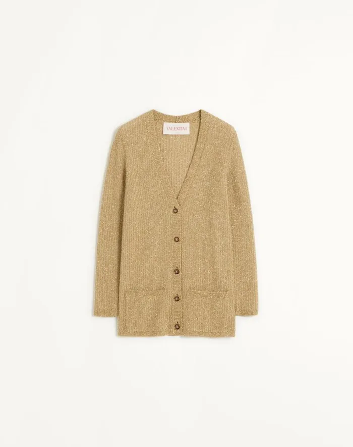 Valentino Knitwear Woman Lurex Cardigan For Woman In Gold Gold