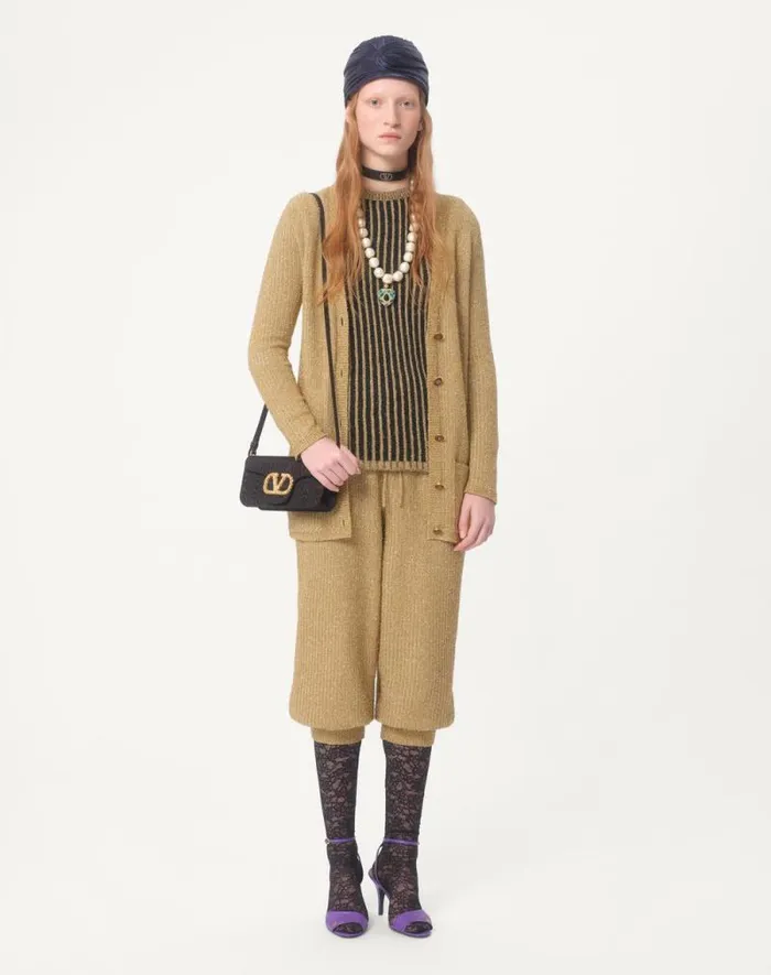 Valentino Knitwear Woman Lurex Cardigan For Woman In Gold Gold Valentino Knitwear Woman Lurex Cardigan For Woman In Gold Gold