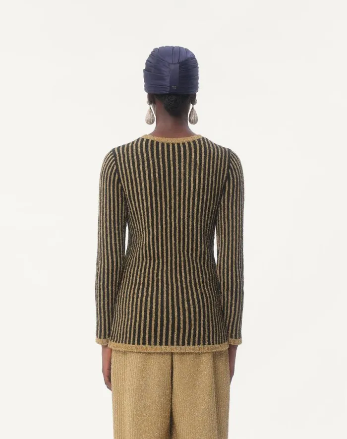 Valentino Knitwear Woman Lurex Sweater For Woman In Blackgold Blackgold Valentino Knitwear Woman Lurex Sweater For Woman In Blackgold Blackgold