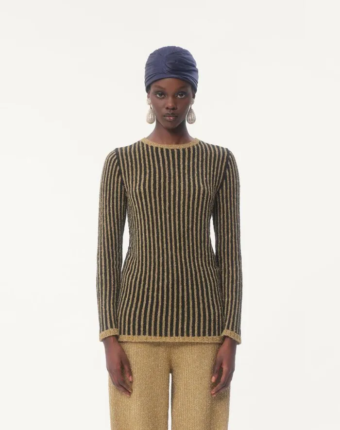 Valentino Knitwear Woman Lurex Sweater For Woman In Blackgold Blackgold Valentino Knitwear Woman Lurex Sweater For Woman In Blackgold Blackgold