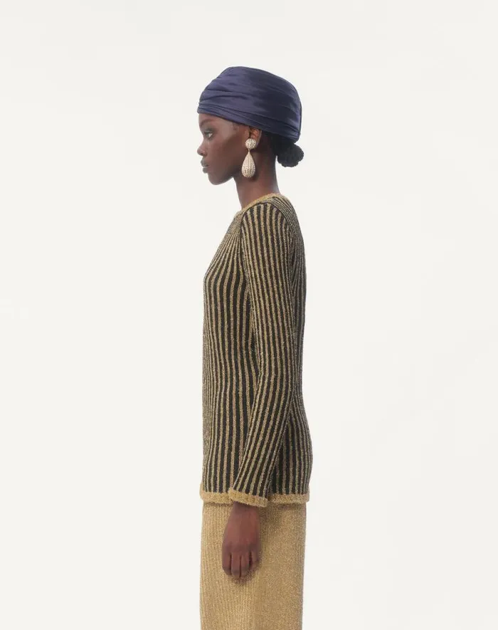 Valentino Knitwear Woman Lurex Sweater For Woman In Blackgold Blackgold Valentino Knitwear Woman Lurex Sweater For Woman In Blackgold Blackgold