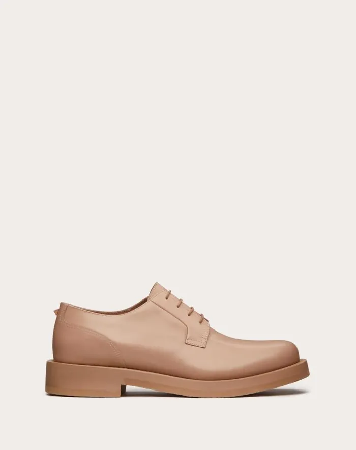 Valentino Laceups And Loafers Man Rockstud Essential Calf Leather Derby For Man In Rose Cannelle Rose Cannelle Valentino Laceups And Loafers Man Rockstud Essential Calf Leather Derby For Man In Rose Cannelle Rose Cannelle