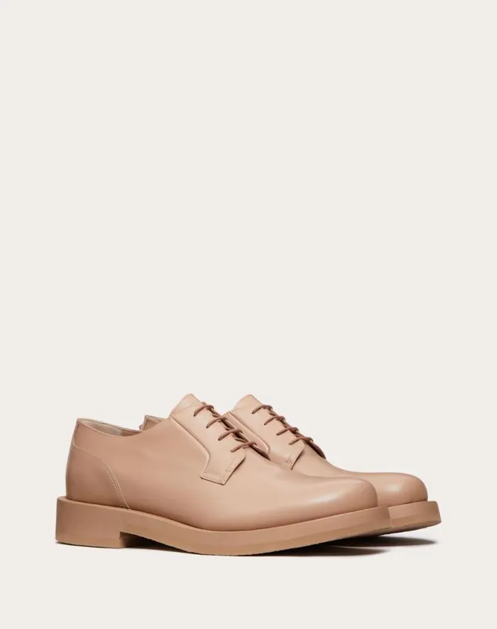 Valentino Laceups And Loafers Man Rockstud Essential Calf Leather Derby For Man In Rose Cannelle Rose Cannelle Valentino Laceups And Loafers Man Rockstud Essential Calf Leather Derby For Man In Rose Cannelle Rose Cannelle