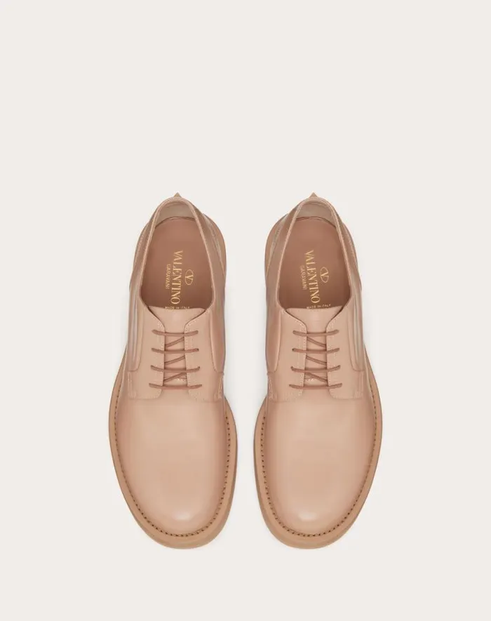Valentino Laceups And Loafers Man Rockstud Essential Calf Leather Derby For Man In Rose Cannelle Rose Cannelle Valentino Laceups And Loafers Man Rockstud Essential Calf Leather Derby For Man In Rose Cannelle Rose Cannelle