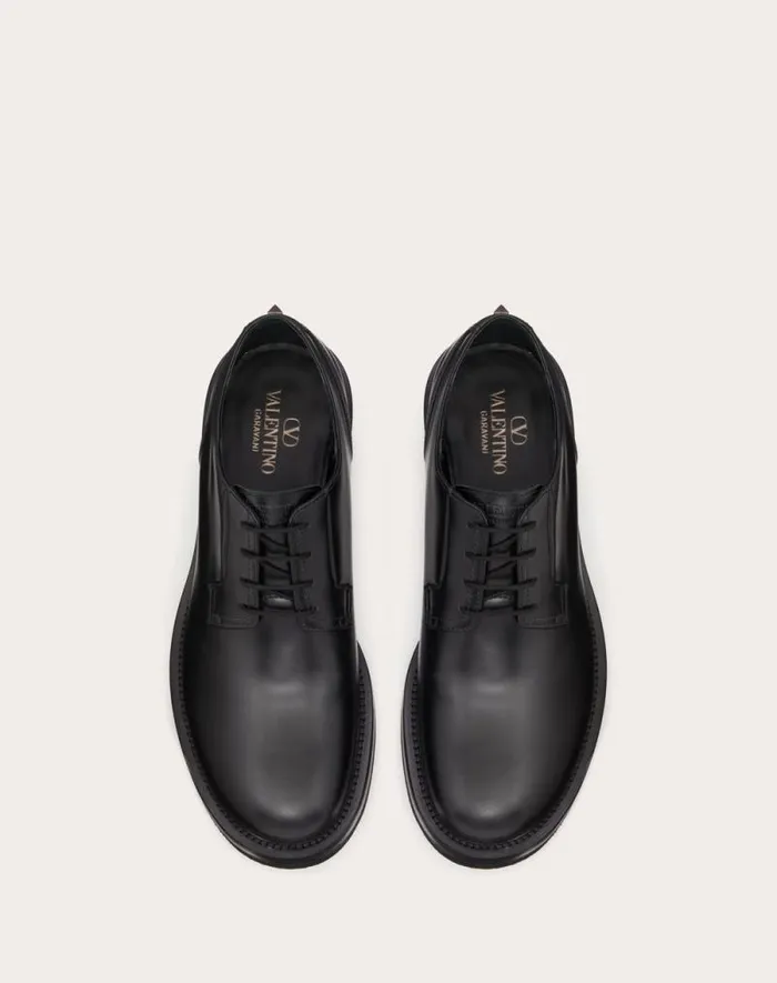 Valentino Laceups And Loafers Man Rockstud Essential Calf Leather Derby For Man In Rose Cannelle Rose Cannelle Valentino Laceups And Loafers Man Rockstud Essential Calf Leather Derby For Man In Rose Cannelle Rose Cannelle