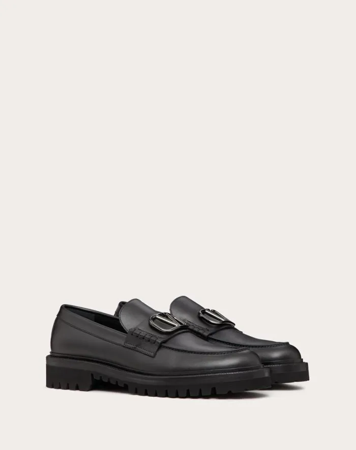 Valentino Laceups And Loafers Man Vlogo Signature Calfskin Loafer For Man In Black Black