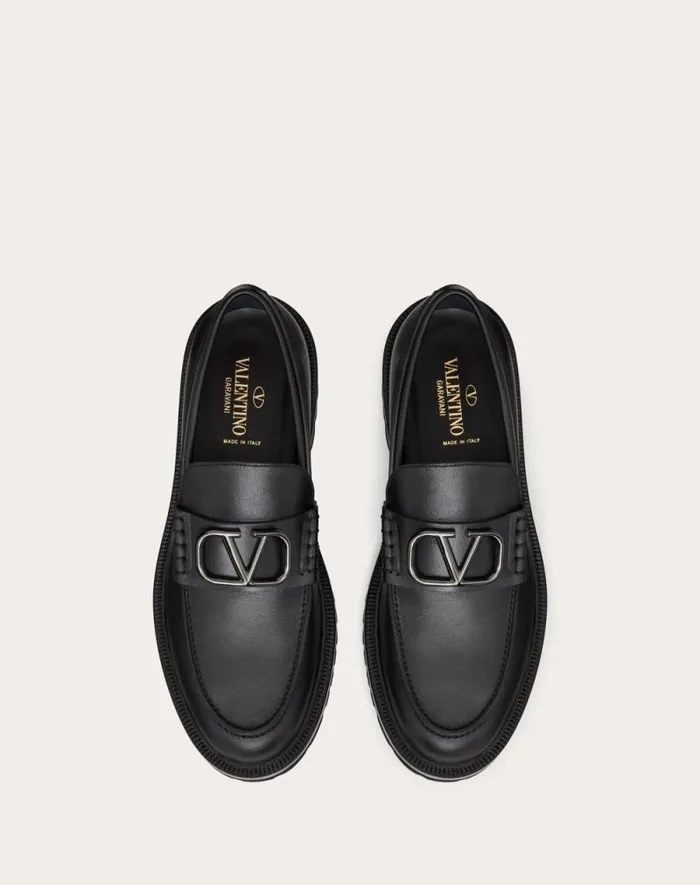 Valentino Laceups And Loafers Man Vlogo Signature Calfskin Loafer For Man In Black Black