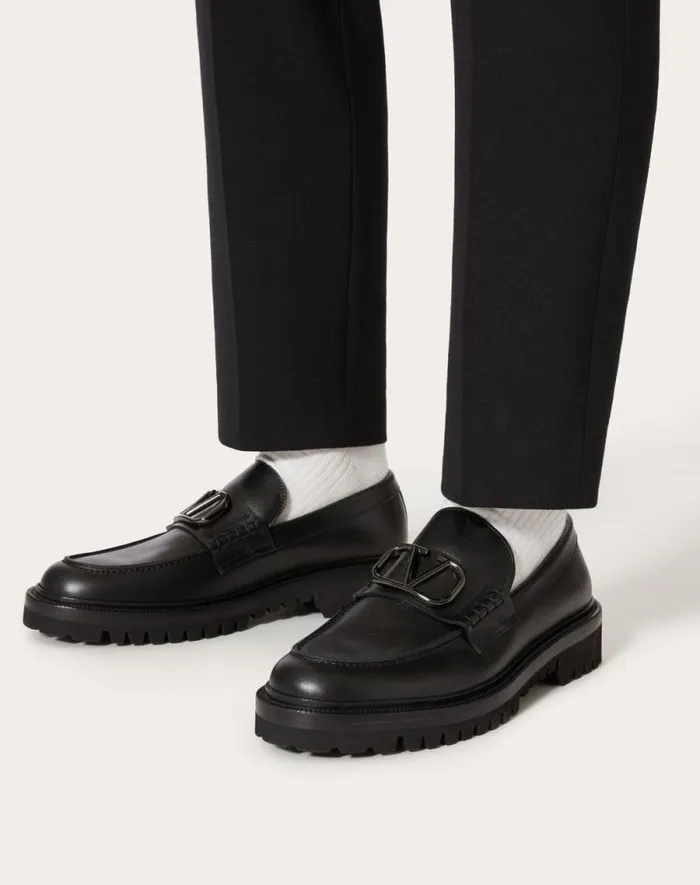 Valentino Laceups And Loafers Man Vlogo Signature Calfskin Loafer For Man In Black Black