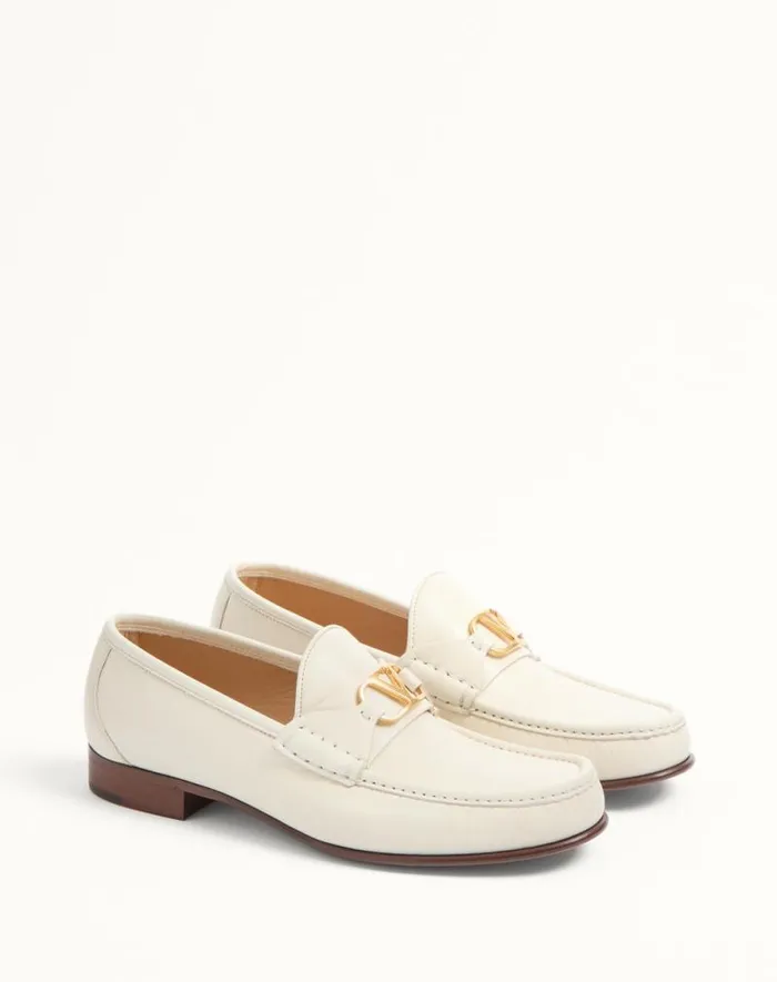 Valentino Laceups And Loafers Man Vlogo Signature Kidskin Moccasin For Man In Ivory Ivory