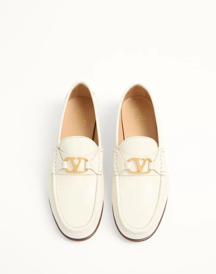 Valentino Laceups And Loafers Man Vlogo Signature Kidskin Moccasin For Man In Ivory Ivory