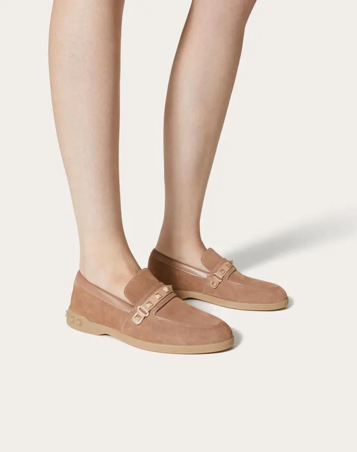 Valentino Loafers And Oxfords Woman Leisure Flows Split Leather Loafer For Woman In Cappuccino Cappuccino