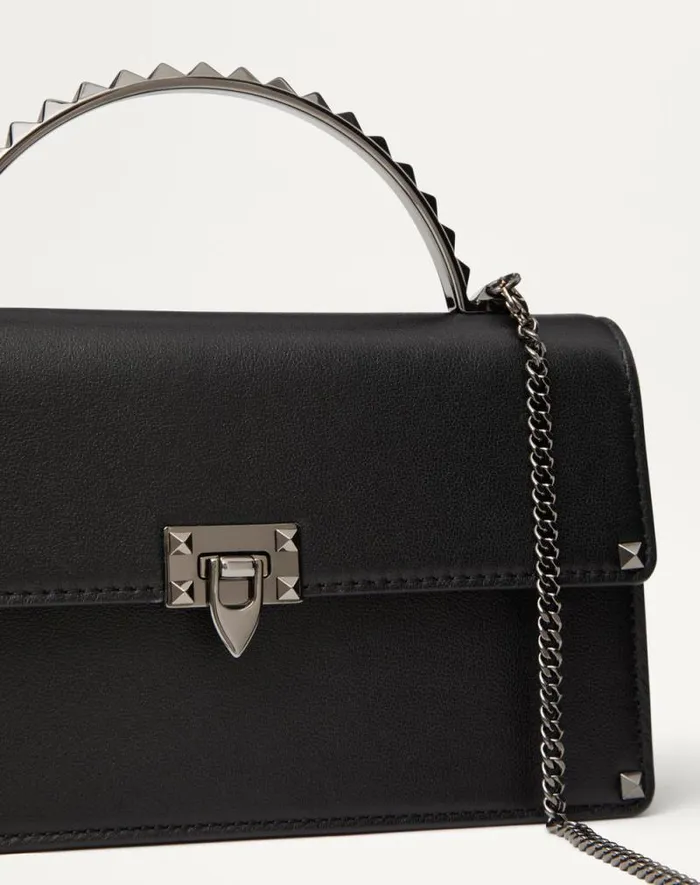 Valentino Mini Bags Woman Mini Rockstud Calfskin Handbag For Woman In Black Black Valentino Mini Bags Woman Mini Rockstud Calfskin Handbag For Woman In Black Black