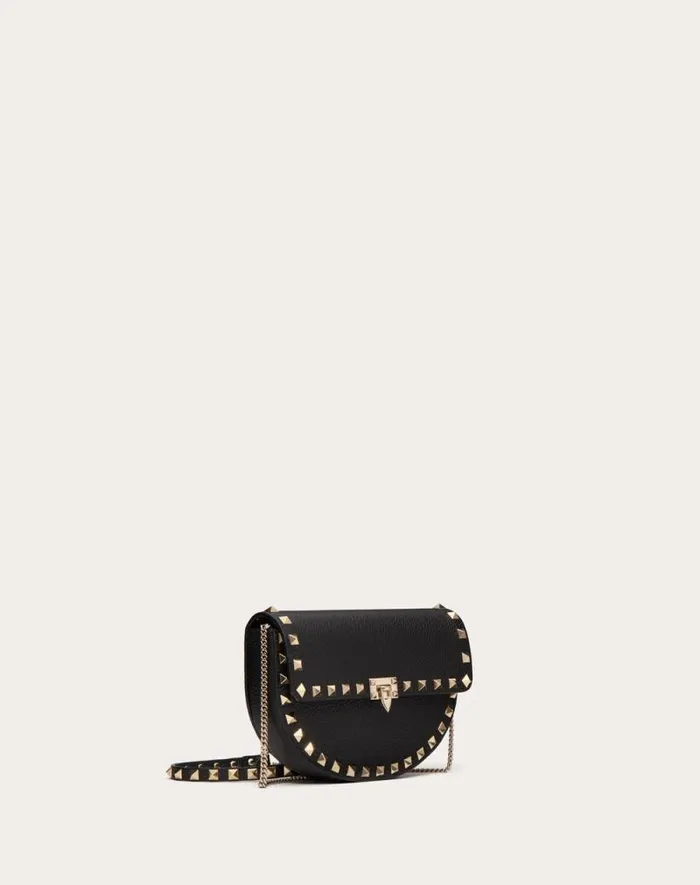 Valentino Mini Bags Woman Mini Rockstud Crossbody Bag In Grainy Calfskin For Woman In Black Black Valentino Mini Bags Woman Mini Rockstud Crossbody Bag In Grainy Calfskin For Woman In Black Black