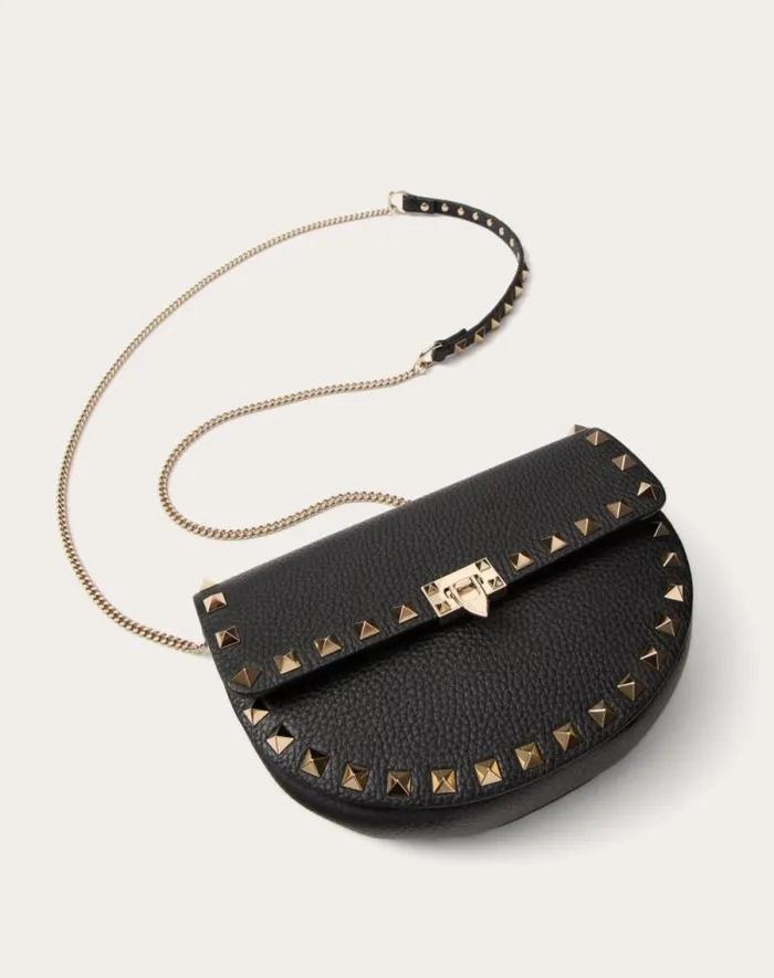Valentino Mini Bags Woman Mini Rockstud Crossbody Bag In Grainy Calfskin For Woman In Black Black Valentino Mini Bags Woman Mini Rockstud Crossbody Bag In Grainy Calfskin For Woman In Black Black