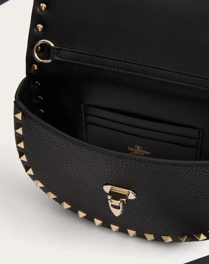 Valentino Mini Bags Woman Mini Rockstud Crossbody Bag In Grainy Calfskin For Woman In Black Black Valentino Mini Bags Woman Mini Rockstud Crossbody Bag In Grainy Calfskin For Woman In Black Black
