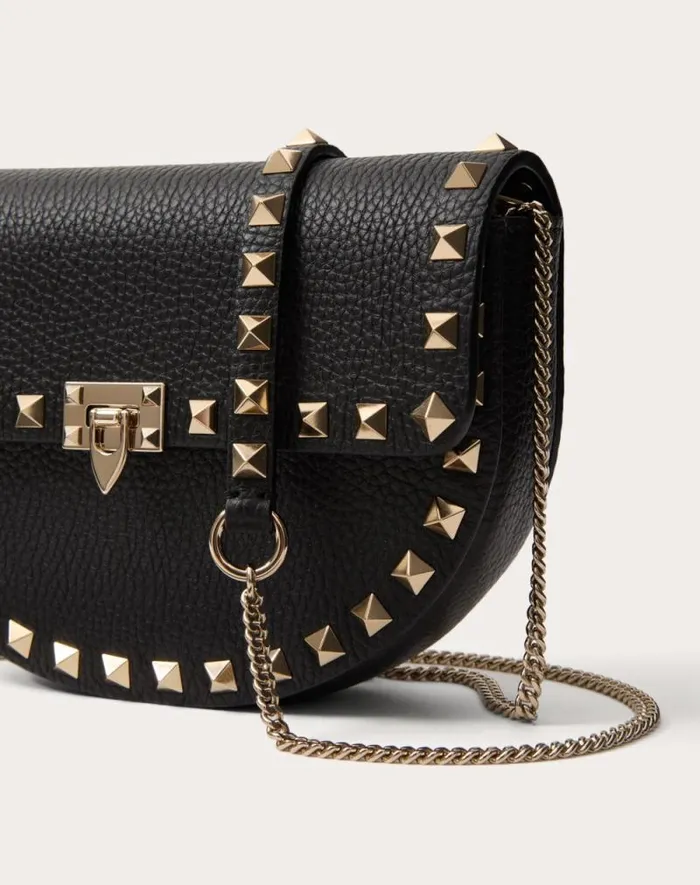 Valentino Mini Bags Woman Mini Rockstud Crossbody Bag In Grainy Calfskin For Woman In Black Black Valentino Mini Bags Woman Mini Rockstud Crossbody Bag In Grainy Calfskin For Woman In Black Black