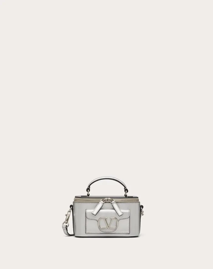Valentino Mini Bags Woman Mini Valentino Garavani Loc Handbag In Metallic Calfskin For Woman In Silver Silver Valentino Mini Bags Woman Mini Valentino Garavani Loc Handbag In Metallic Calfskin For Woman In Silver Silver