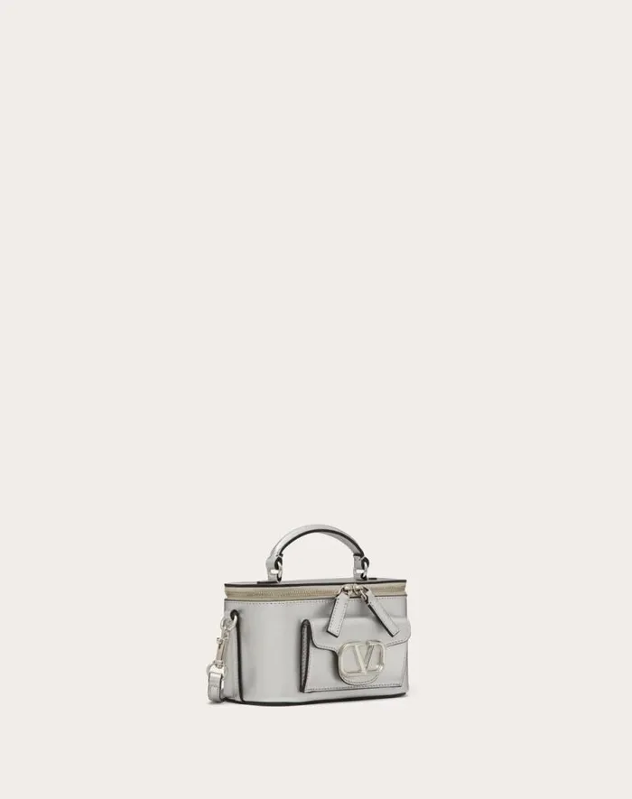 Valentino Mini Bags Woman Mini Valentino Garavani Loc Handbag In Metallic Calfskin For Woman In Silver Silver Valentino Mini Bags Woman Mini Valentino Garavani Loc Handbag In Metallic Calfskin For Woman In Silver Silver