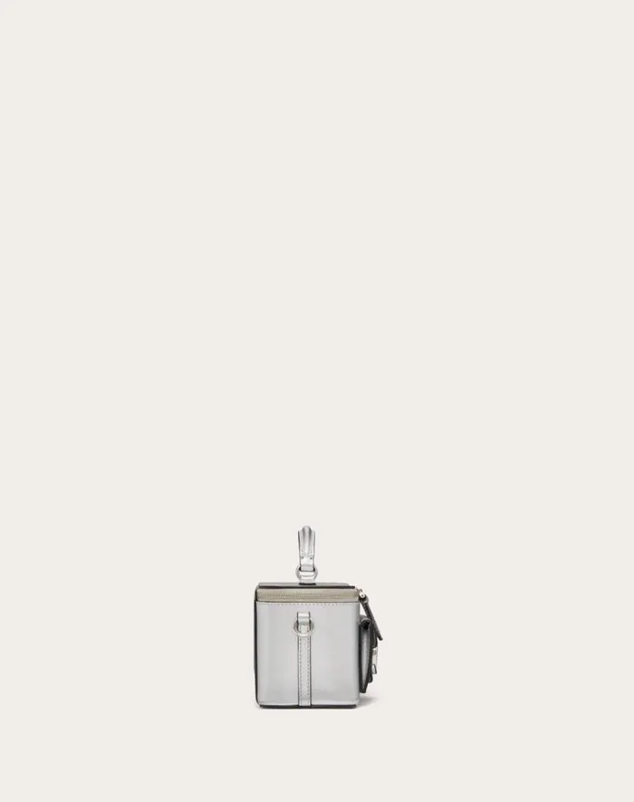 Valentino Mini Bags Woman Mini Valentino Garavani Loc Handbag In Metallic Calfskin For Woman In Silver Silver Valentino Mini Bags Woman Mini Valentino Garavani Loc Handbag In Metallic Calfskin For Woman In Silver Silver