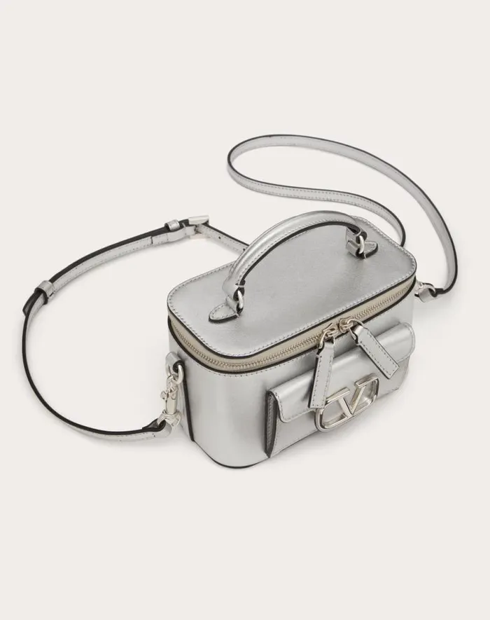Valentino Mini Bags Woman Mini Valentino Garavani Loc Handbag In Metallic Calfskin For Woman In Silver Silver Valentino Mini Bags Woman Mini Valentino Garavani Loc Handbag In Metallic Calfskin For Woman In Silver Silver