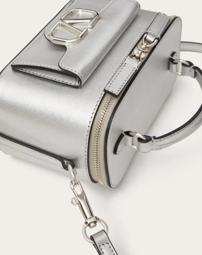 Valentino Mini Bags Woman Mini Valentino Garavani Loc Handbag In Metallic Calfskin For Woman In Silver Silver Valentino Mini Bags Woman Mini Valentino Garavani Loc Handbag In Metallic Calfskin For Woman In Silver Silver