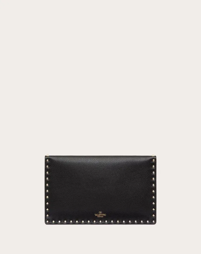 Valentino Mini Bags Woman Rockstud Grainy Calfskin Envelope Pouch For Woman In Poudre Poudre