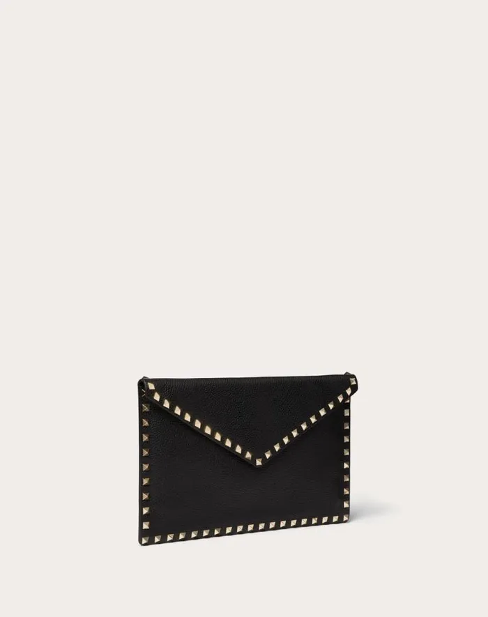 Valentino Mini Bags Woman Rockstud Grainy Calfskin Envelope Pouch For Woman In Poudre Poudre