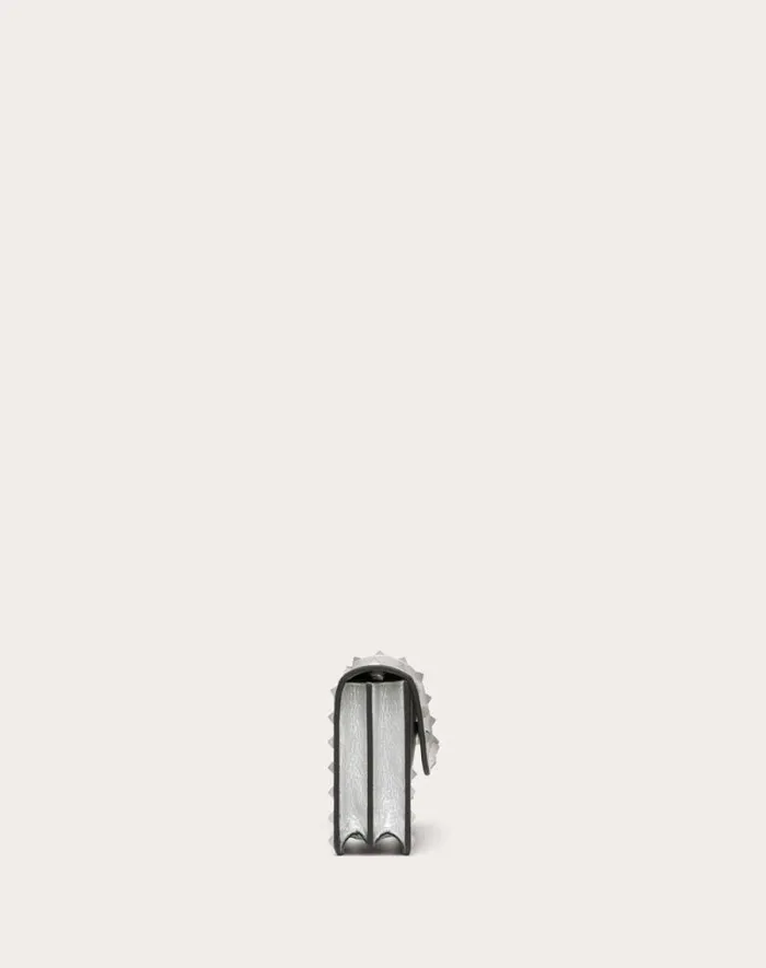 Valentino Mini Bags Woman Rockstud Metallic Grainy Calfskin Wallet With Chain For Woman In Silver Silver