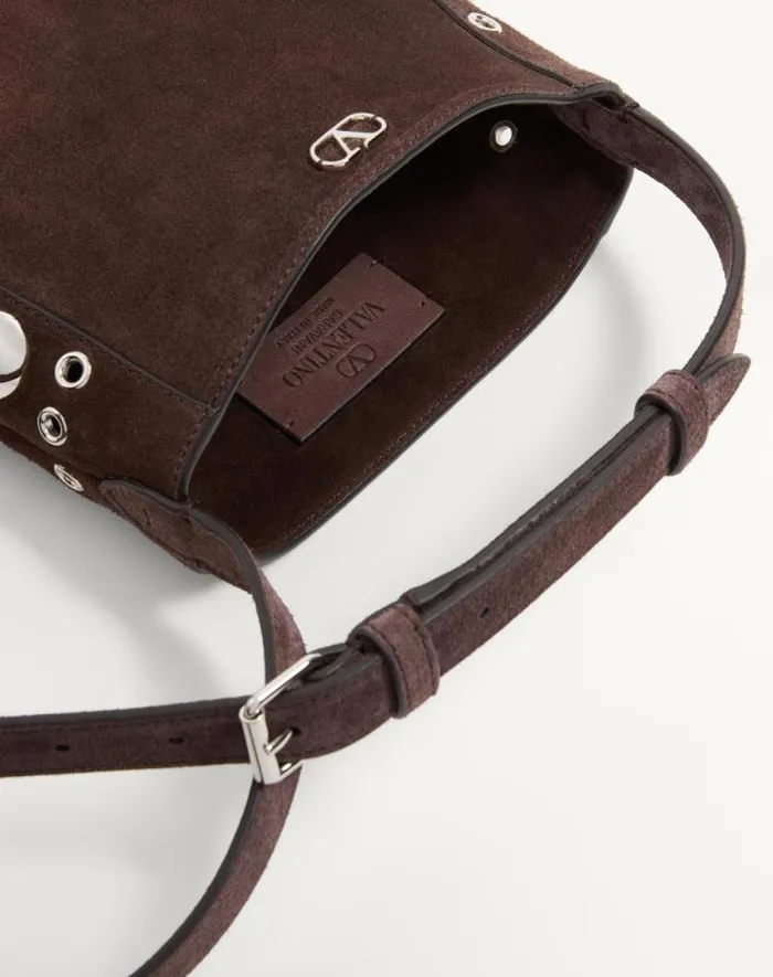 Valentino Mini Bags Woman Valentino Garavani Nellcte Small Shoulder Bag In Suede With Fringes For Woman In Testa Di Moro Testa Di Moro