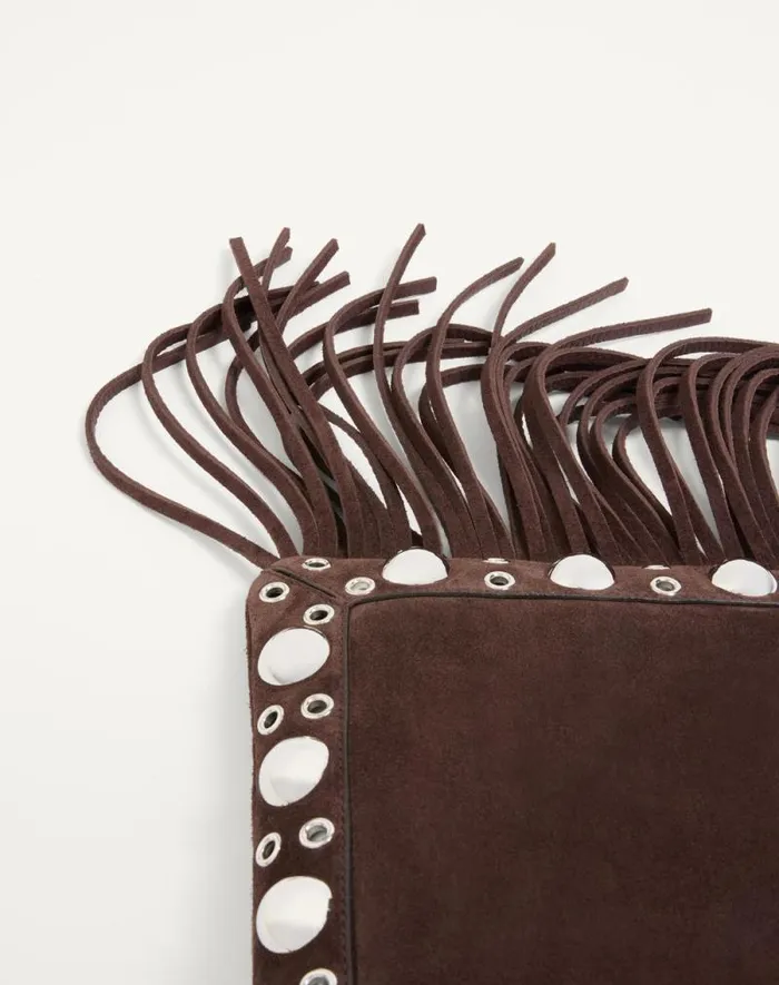Valentino Mini Bags Woman Valentino Garavani Nellcte Small Shoulder Bag In Suede With Fringes For Woman In Testa Di Moro Testa Di Moro