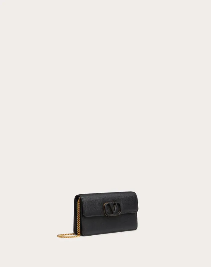 Valentino Mini Bags Woman Vlogo Signature Grainy Calfskin Wallet With Chain For Woman In Black Black Valentino Mini Bags Woman Vlogo Signature Grainy Calfskin Wallet With Chain For Woman In Black Black