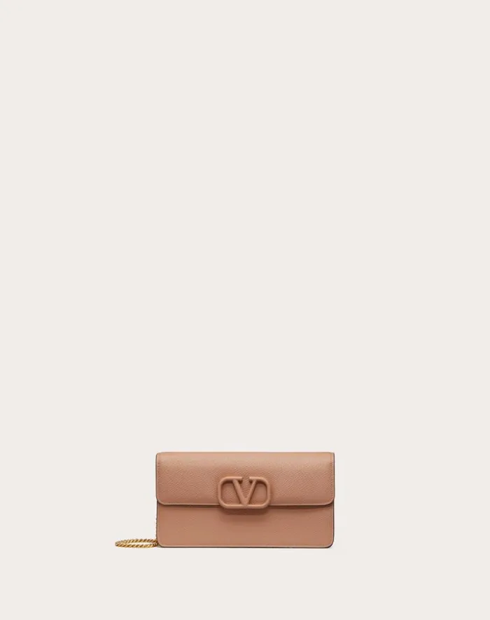 Valentino Mini Bags Woman Vlogo Signature Grainy Calfskin Wallet With Chain For Woman In Black Black Valentino Mini Bags Woman Vlogo Signature Grainy Calfskin Wallet With Chain For Woman In Black Black