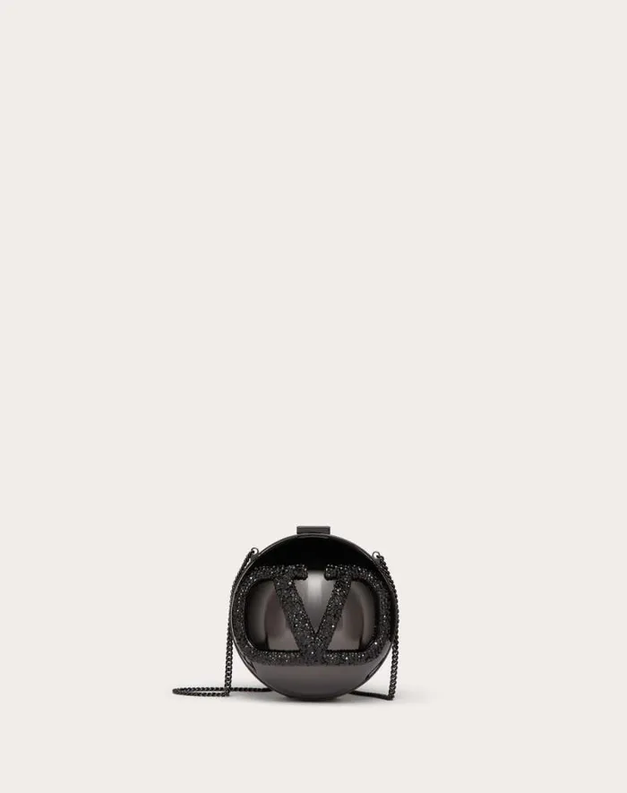 Valentino Mini Bags Woman Vlogo Signature Metal And Rhinestone Minaudire For Woman In Black Black Valentino Mini Bags Woman Vlogo Signature Metal And Rhinestone Minaudire For Woman In Black Black