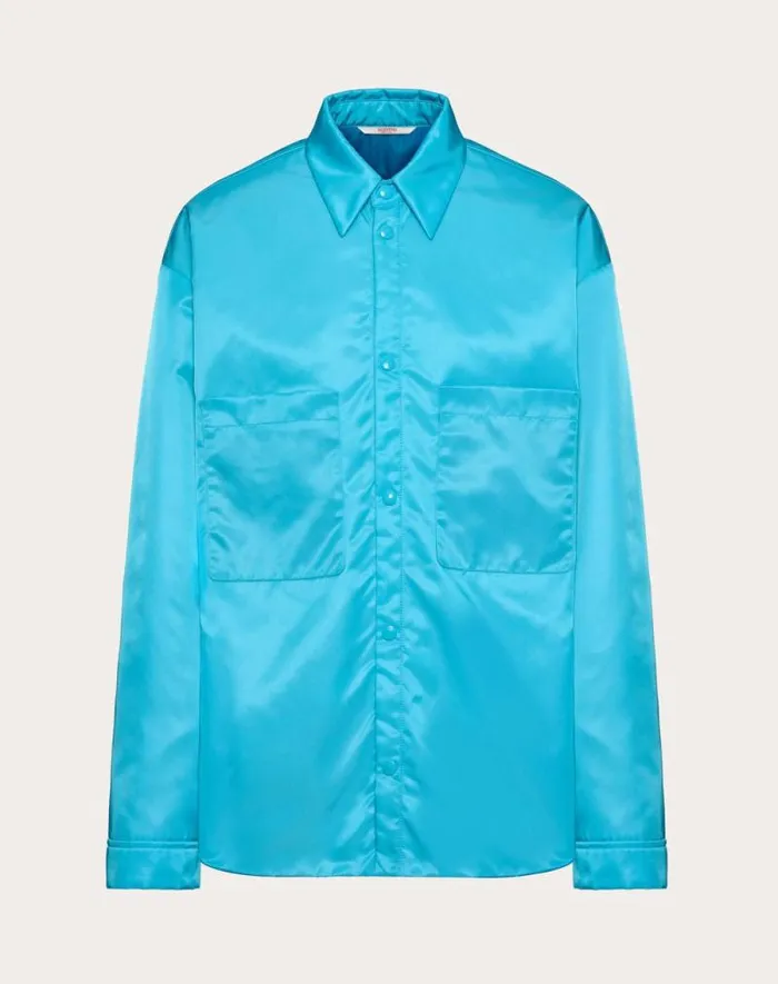 Valentino Outerwear Man Nylon Shirt Jacket For Man In Sky Blue Sky Blue