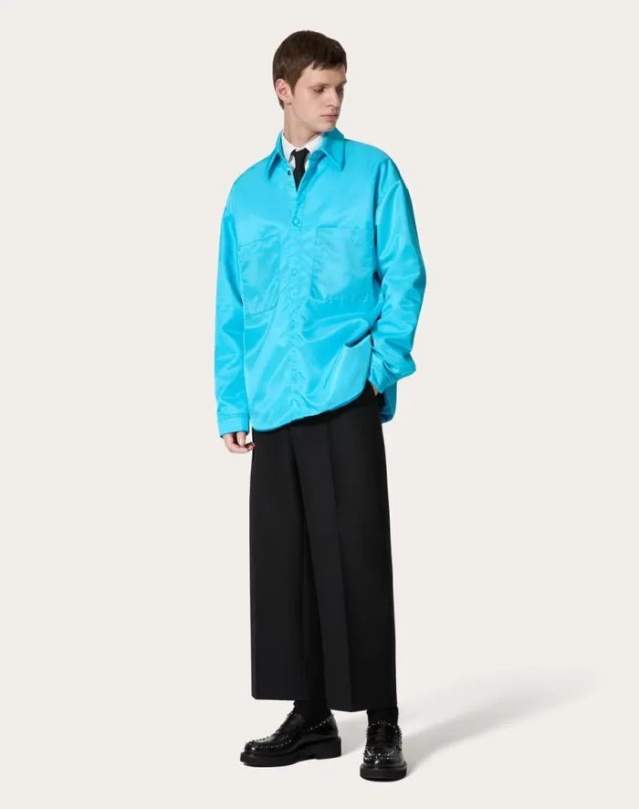 Valentino Outerwear Man Nylon Shirt Jacket For Man In Sky Blue Sky Blue Valentino Outerwear Man Nylon Shirt Jacket For Man In Sky Blue Sky Blue
