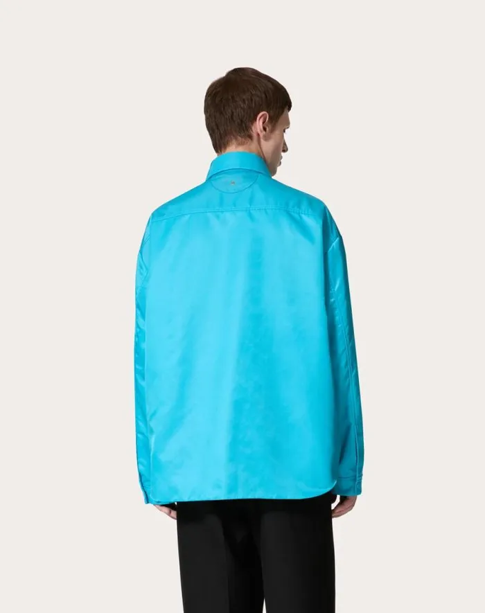 Valentino Outerwear Man Nylon Shirt Jacket For Man In Sky Blue Sky Blue Valentino Outerwear Man Nylon Shirt Jacket For Man In Sky Blue Sky Blue