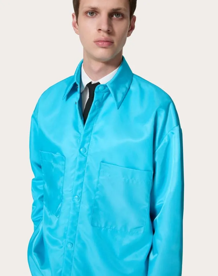 Valentino Outerwear Man Nylon Shirt Jacket For Man In Sky Blue Sky Blue Valentino Outerwear Man Nylon Shirt Jacket For Man In Sky Blue Sky Blue