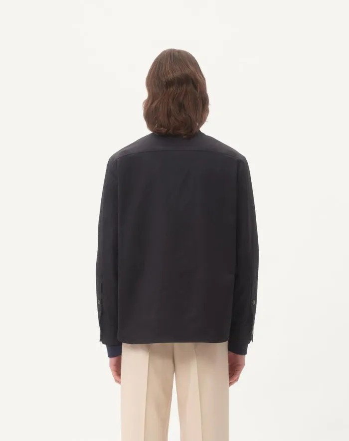 Valentino Outerwear Man Nylon Shirt Jacket With Rubberized V Detail For Man In Stone Stone Valentino Outerwear Man Nylon Shirt Jacket With Rubberized V Detail For Man In Stone Stone
