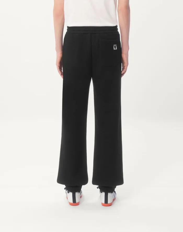 Valentino Pants And Shorts Man Cotton Jogging Pants With Chez Valentino Patch For Man In Black Black Valentino Pants And Shorts Man Cotton Jogging Pants With Chez Valentino Patch For Man In Black Black