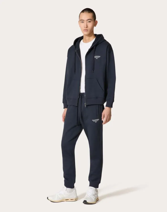 Valentino Pants And Shorts Man Cotton Jogging Pants With Valentino Print For Man In Navywhite Navywhite Valentino Pants And Shorts Man Cotton Jogging Pants With Valentino Print For Man In Navywhite Navywhite
