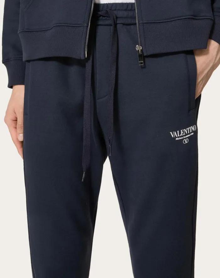 Valentino Pants And Shorts Man Cotton Jogging Pants With Valentino Print For Man In Navywhite Navywhite Valentino Pants And Shorts Man Cotton Jogging Pants With Valentino Print For Man In Navywhite Navywhite