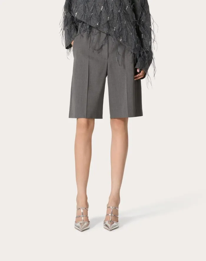 Valentino Pants And Shorts Woman Active Gabardine Bermuda Shorts For Woman In Grey Grey Valentino Pants And Shorts Woman Active Gabardine Bermuda Shorts For Woman In Grey Grey
