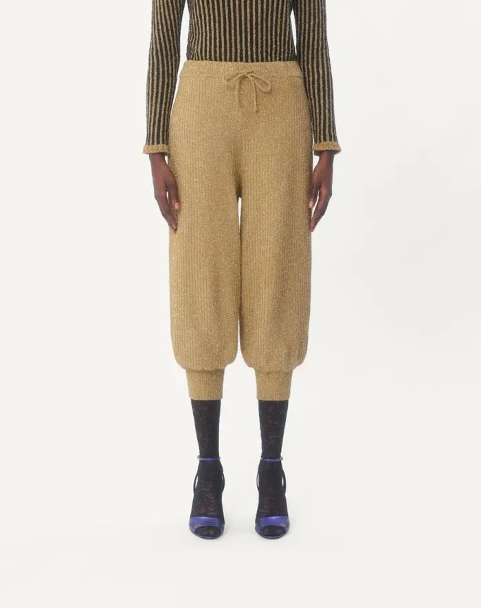 Valentino Pants And Shorts Woman Lurex Knit Pants For Woman In Gold Gold Valentino Pants And Shorts Woman Lurex Knit Pants For Woman In Gold Gold