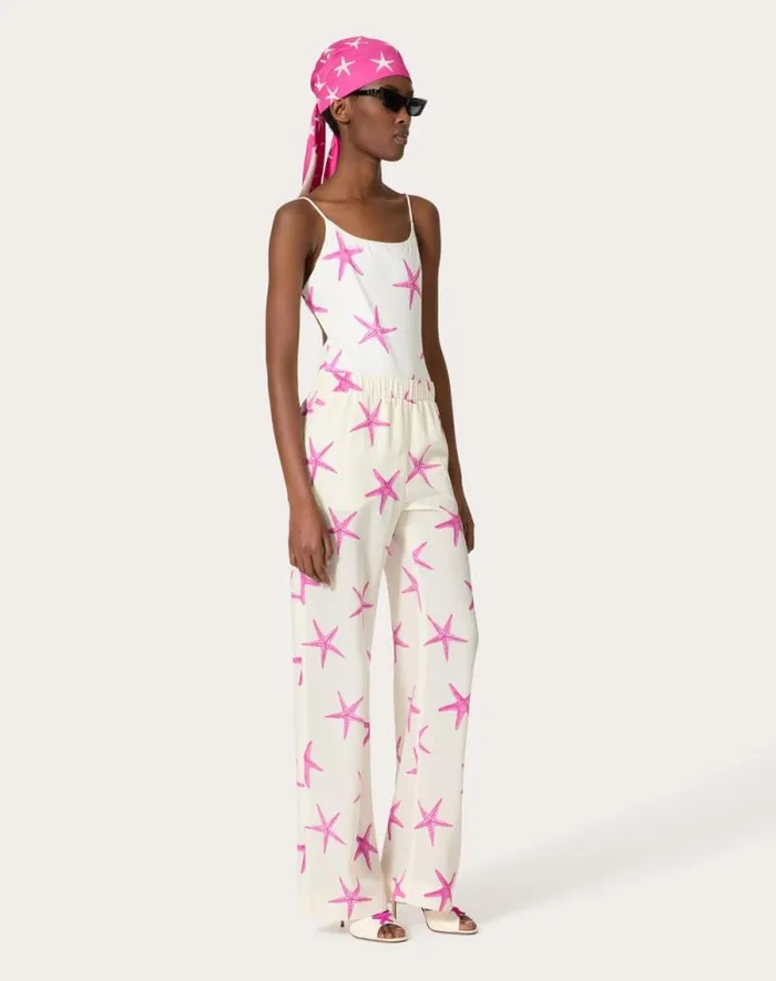 Valentino Pants And Shorts Woman Starfish Crepe De Chine Pants For Woman In Ivorypink Pp Ivorypink Pp