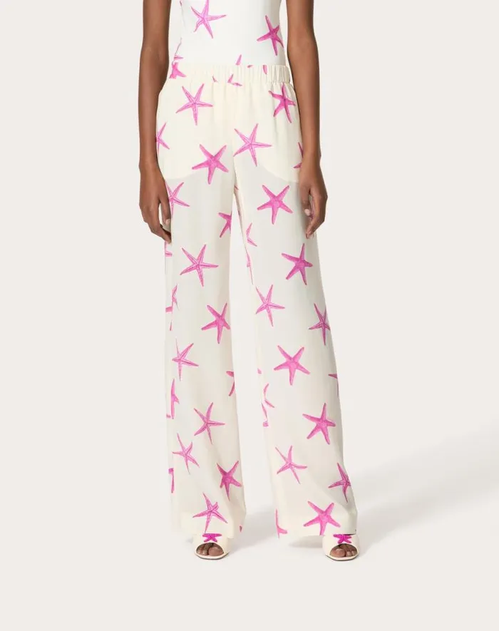 Valentino Pants And Shorts Woman Starfish Crepe De Chine Pants For Woman In Ivorypink Pp Ivorypink Pp
