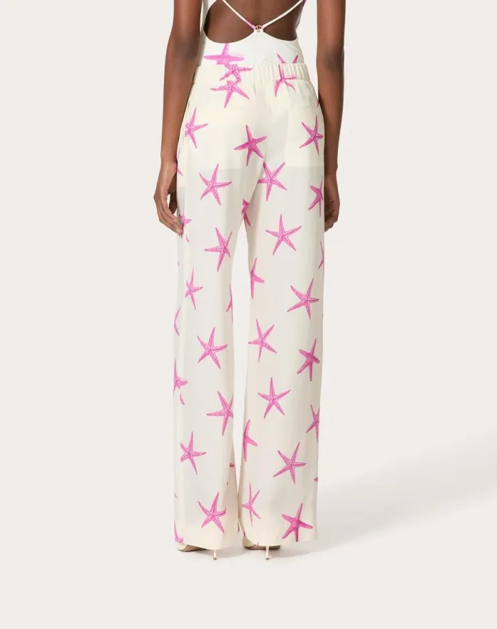 Valentino Pants And Shorts Woman Starfish Crepe De Chine Pants For Woman In Ivorypink Pp Ivorypink Pp